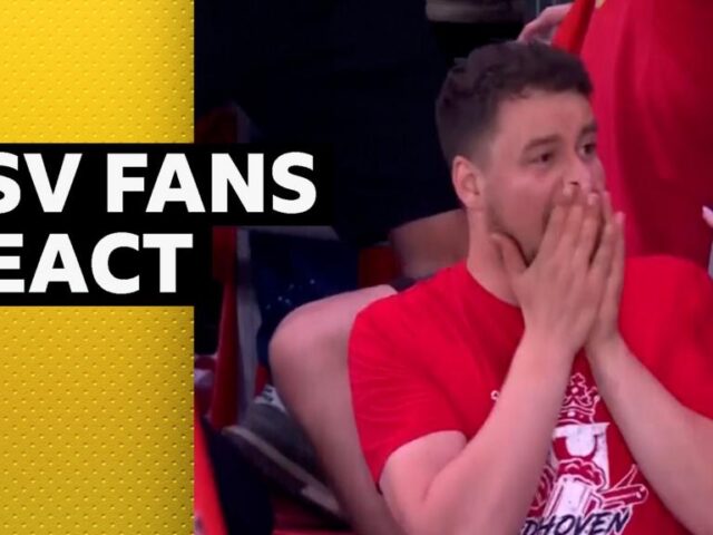 PSV fans celebrate news of Ajax conceding